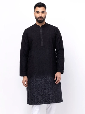 Aarong Black Ombre Dyed and Embroidered Cotton Panjabi islamicmarketbd