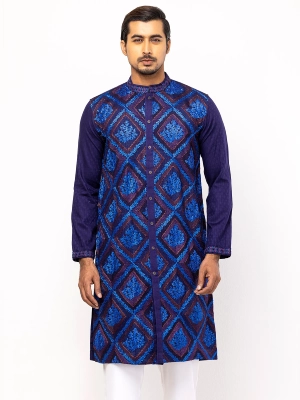 Aarong Navy Blue Embroidered Cotton Panjabi islmicmarketbd.com