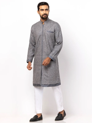 aarong Deep Grey Embroidered Sherwani Cut Silk Panjabi islamicmarketbd.com